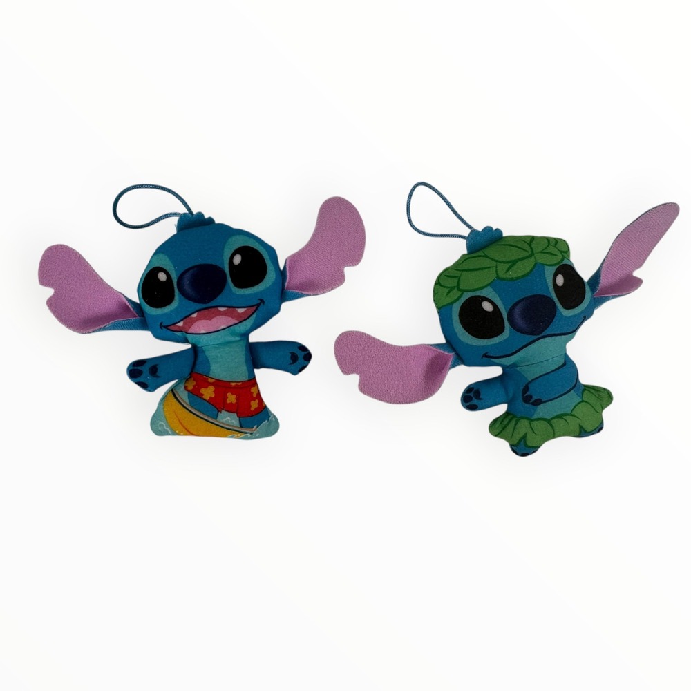 Disney Stitch Plush Clip On Kids 4 Inch Blue Excellent Hula Surfer 2 Pack